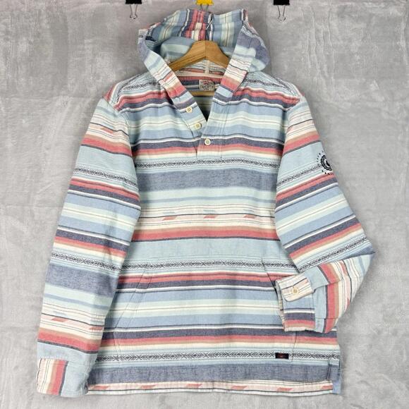 Faherty Baja Hoodie Mens M Striped Surf Beach Pullover Hooded Shirt Surf Coastal - Picture 2 of 9
